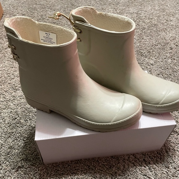 Sperry Duck Boots women’s size 8.5 cream waterproof rubber top sider w/ tie back - Picture 1 of 9